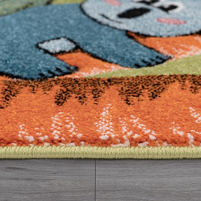 Paco Home Kids Rug for Nursery with Jungle Animals in Green, Size: 5'3" x 7'7"