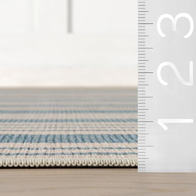 Dash & Albert Talos Blue Machine Washable Rug, 7.5 X 9.5 Feet, Blue/Ivory Stripe Pattern