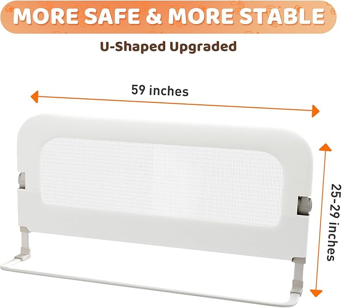 omzer Bed Guard Rail for Toddlers - 59inch Foldable & Adjustable Height Baby Bed Safety Side Rails - Large Toddler Crib Railing Guard for Twin, Bunk, Full Size, Queen & King, Full Size Bed
