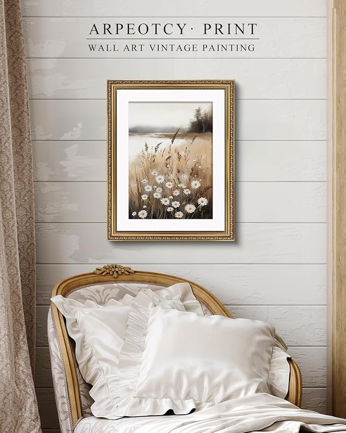 ARPEOTCY Vintage Gold Framed Large Wall Art, Wildflower Field Paintings, Floral Canvas Prints Artwork with Antique Frame, Victorian Wall Picture Decor for Room Gallery Living Room, 16x20 inch