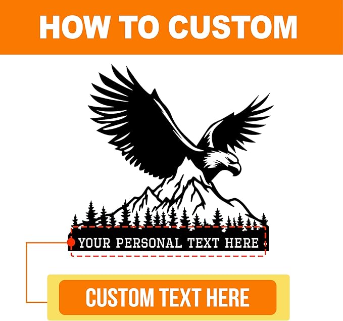 Custom Eagle Metal Wall Art, Personalized Name Sign, Bald Eagle Cabin/Porch/Living Room Decor, Personalized Birthday/Father's Day/Housewarming Gift for Dad/Hunters/Veterans/Outdoorsmen