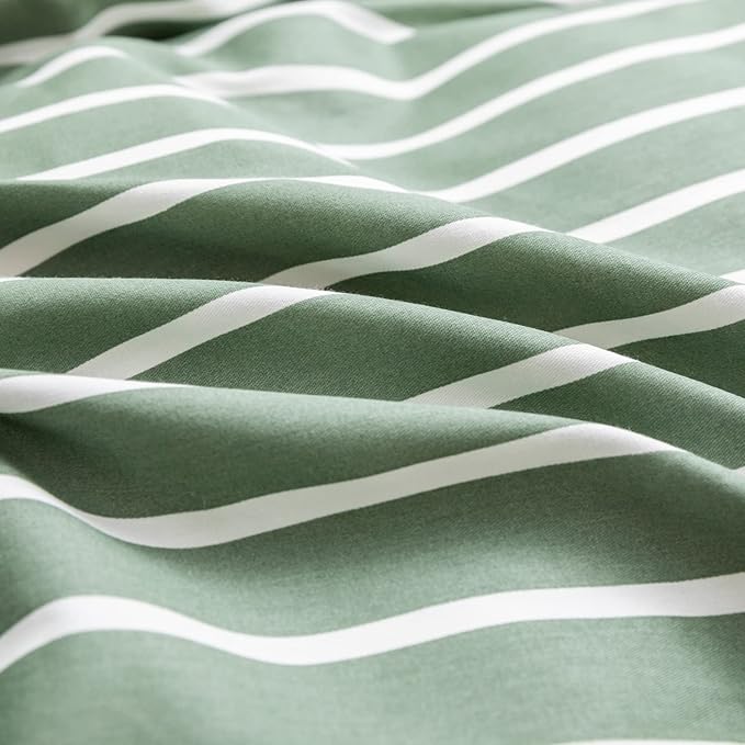 JELLYMONI Twin Duvet Cover Set, Cotton Duvet Cover 2 Pieces with Zipper Closure, 1 Duvet Cover and 1 Pillowcase(Green with White Striped)