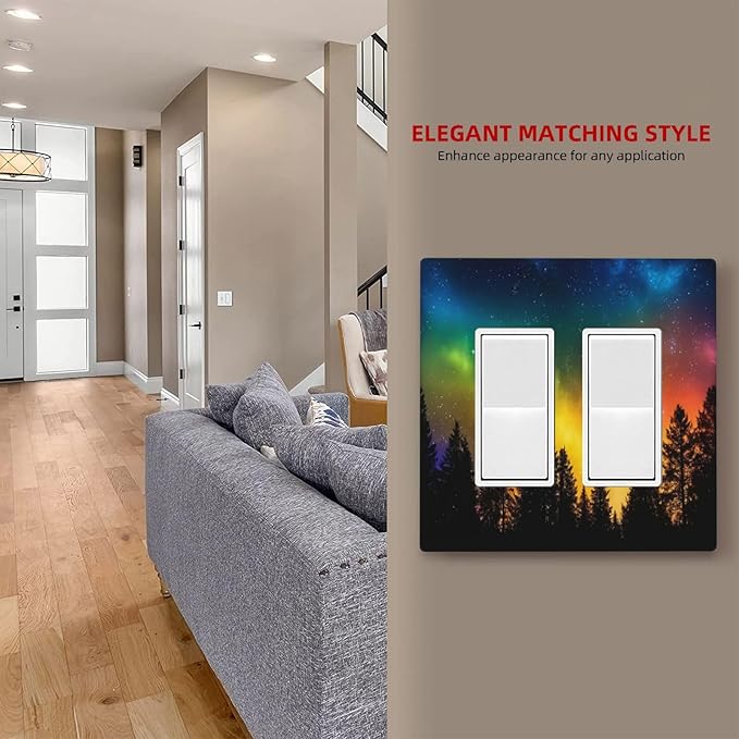 Outlet Covers Colorful Starry Sky Black Forest Aurora 2 Gang Light Switch Cover Plate Double Rocker Switch plate Covers Decorative Wall Plates Electrical GFCI Receptacle for Home Decor