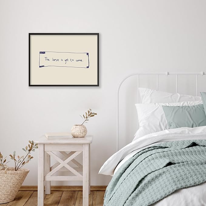 The Best Is Yet To Come Wall Art Blue and White Inspirational Affirmations Quotes Poster 08x10 inch Black Framed Funky Minimalist Horizontal Canvas Prints for Living Room Dorm Wall Decor