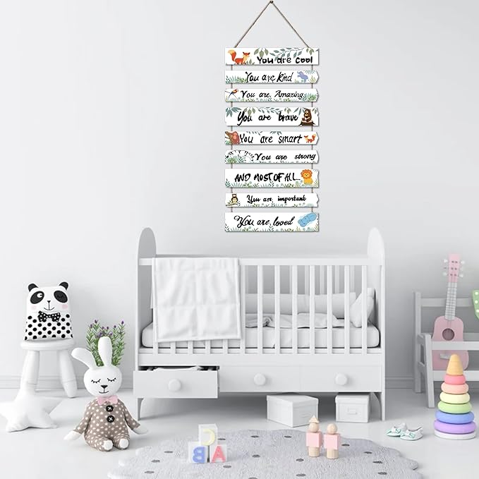 Woodland Nursery Room Decor for Baby Bedroom - Jungle Safari Animal Theme Wall Decor for Toddler Boy or Girl - Colorful Elephant Giraffe Lion Forest Wall Art Decorations