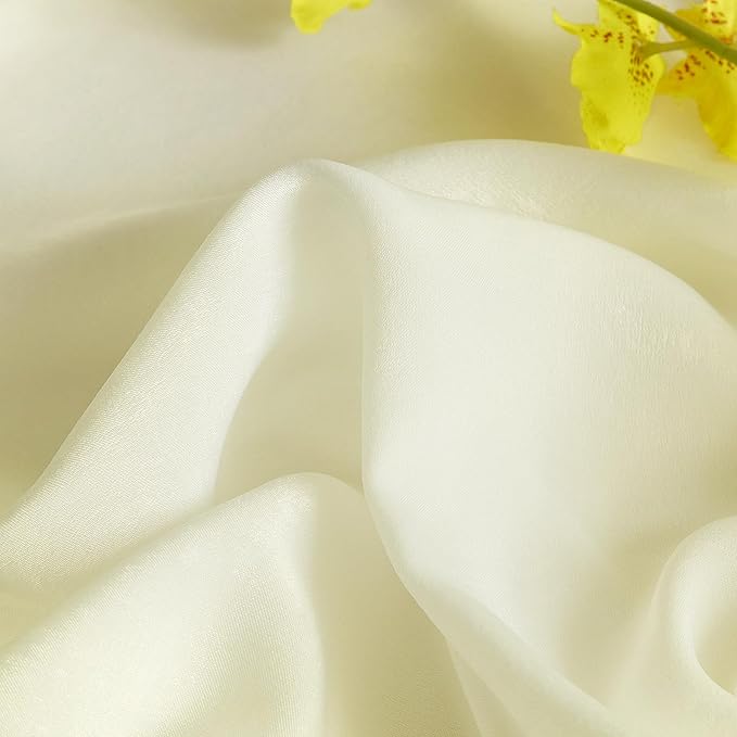 Melodieux Cream Yellow Velvety Semi Sheer Curtains 96 Inches Long for Bedroom, Living Room Natural Cotton Texture Rod Pocket Window Sheer Drapes, 52 by 96 Inch (2 Panels)