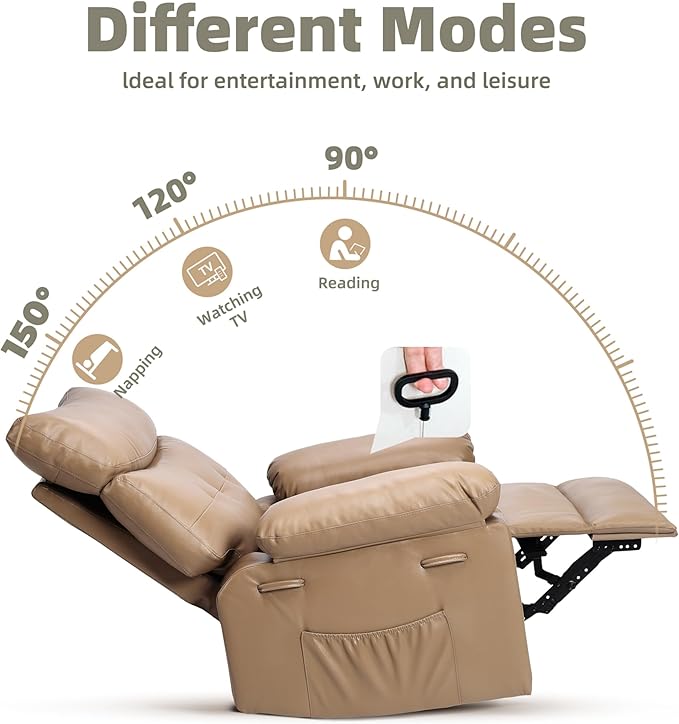 GarveeHome Oversized Recliner Chair - PU Leather Manual Recliner for Adults, Lazy Chair with 1.5X Sponge Comfort Arm and Back for Living Room, Bedroom