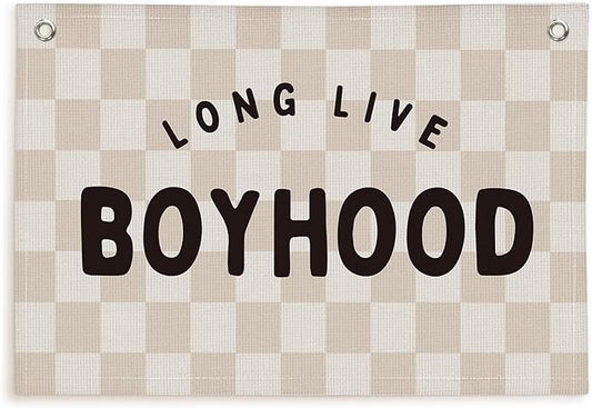 Lacama Long Live Boyhood Boys Room Decor, Linen Banner Wall Hanging Banner Flag Decor for Toddler Boy Room Nursery, Wall Hanging Flag 30x20 Inch