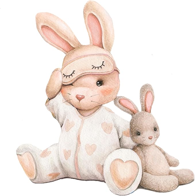 Nursery Wall Stickers, Baby Girl Room Decor, Bunny Wall Decal, Boho Toddler Decor, Beige Peel and Stick Animal Decals for Nursery or Girls Bedroom.