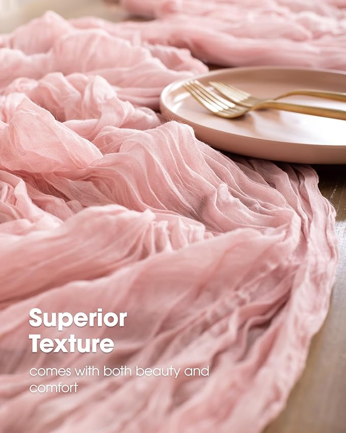 Pureegg 6-Pack Cheese Cloths Table Runner, 120'' Boho Table Cloth Decorations for Party, Baby Shower, Wedding and Farmhouse, Fabric Room Decor, Dusty Pink