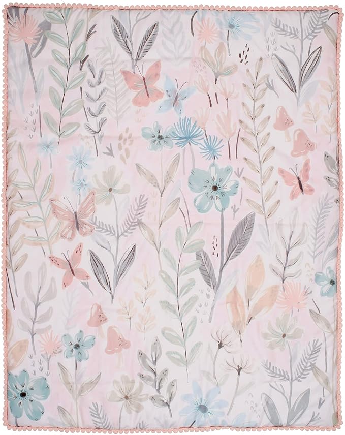 Lambs & Ivy Baby Blooms 3-Piece Pink Floral/Butterfly Baby Crib Bedding Set