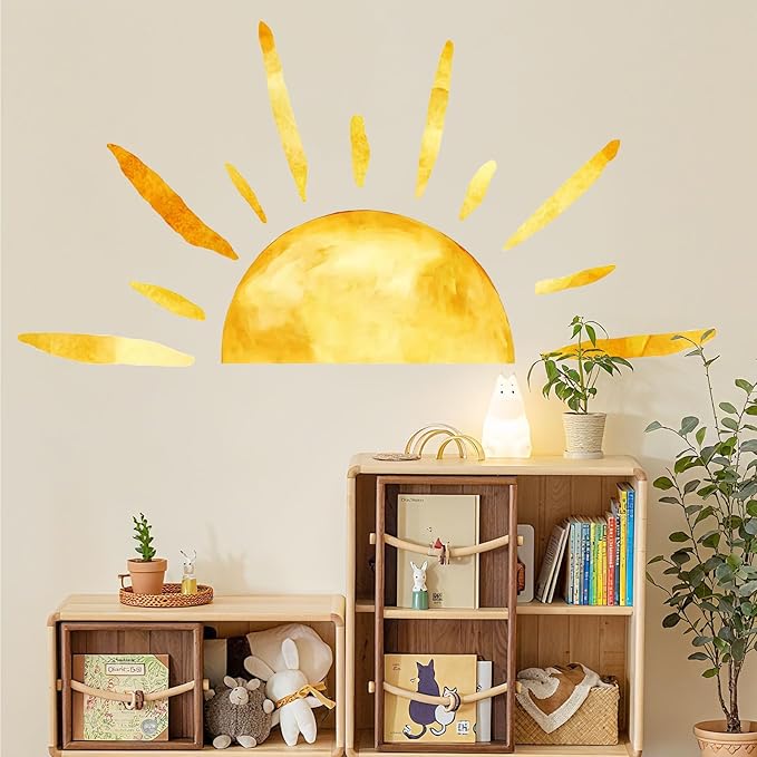 Sun Wall Decals Removable Peel and Stick Window Clings 2-Sheet Set Large Boho Sun Wall Stickers for Kids Room, Nursery Classroom,Playroom Decor