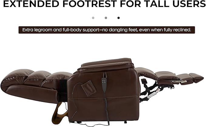 DYNOX 400 LBS Big Tall Man Large-Wide Power Dual Motor Lift Recliners Chairs for Elderly, Lay Flat Lift Chair with Infinite Positions, Heat & Massage, Extended Footrest (9298L,Faux Leather,Brown)