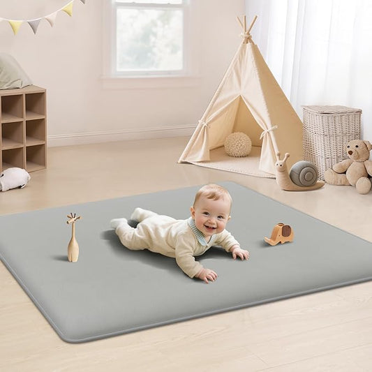 PapaMama Ultra Soft Baby Play Mat for Floor, 1.3" Thick Memory Foam 50x50 Playpen Mat with Non-Slip Backing, Coral Velvet Child Nursery Rug, Tummy Time & Crawling & Yoga Mat for Infant, Toddlers, Kids