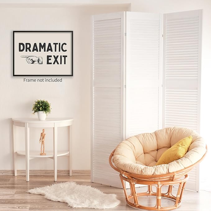YYS Funny Dramatic Exit Sign Wall Art Vintage Black and White Quote Poster Trendy Minimalist Typography Canvas Prints For Home Office Hallway Wall Decor 12x16 inch Unframed