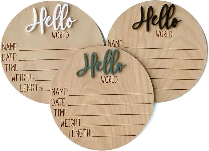 Hello World Newborn Sign, Baby Announcement Sign, Birth Announcement Sign, Hello World Nursery Sign, Baby Hospital Sign, Photo Prop for baby girl boy - (White)