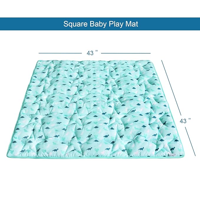 SPRINGSPIRIT Portable Baby Play Mats for Floor, Thicken Foldable Baby Playmat, Non-Slip & Washable Playpen Mat, 43" X 43", Dinosaur