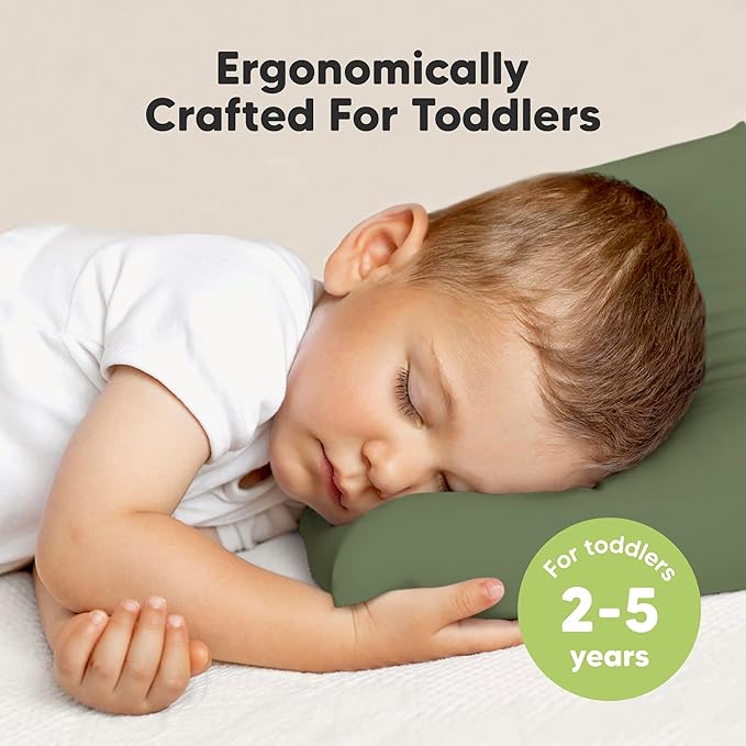 Toddler Pillow with Pillowcase - 13x18 My Little Dreamy Kids Travel Bed Pillows for Sleeping, Organic Cotton Small Pillowcase, Soft & Breathable, Machine Washable, Toddlers 2-5 years old(Jungle Green)
