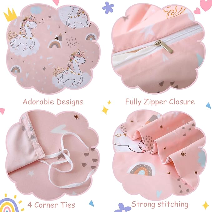 JSD Pink Unicorn Kids Duvet Cover Set Full Size, 3 Piece Girls Printed Microfiber Bedding Comforter Cover with Pillow Shams Zipper Closure, Comforter Not Included