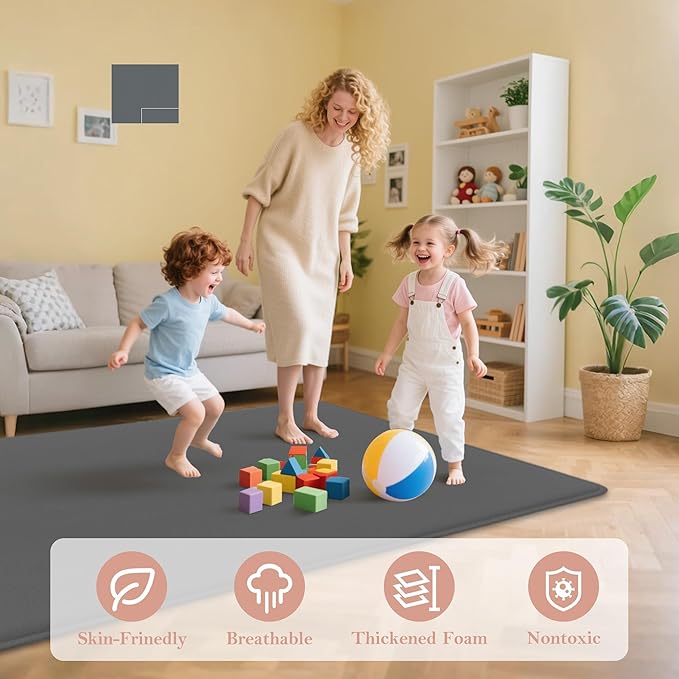 PapaMama Ultra Soft Baby Play Mat for Floor, 1.3" Thick Memory Foam 50x50 Playpen Mat with Non-Slip Backing, Coral Velvet Child Nursery Rug, Tummy Time & Crawling & Yoga Mat for Infant, Toddlers, Kids