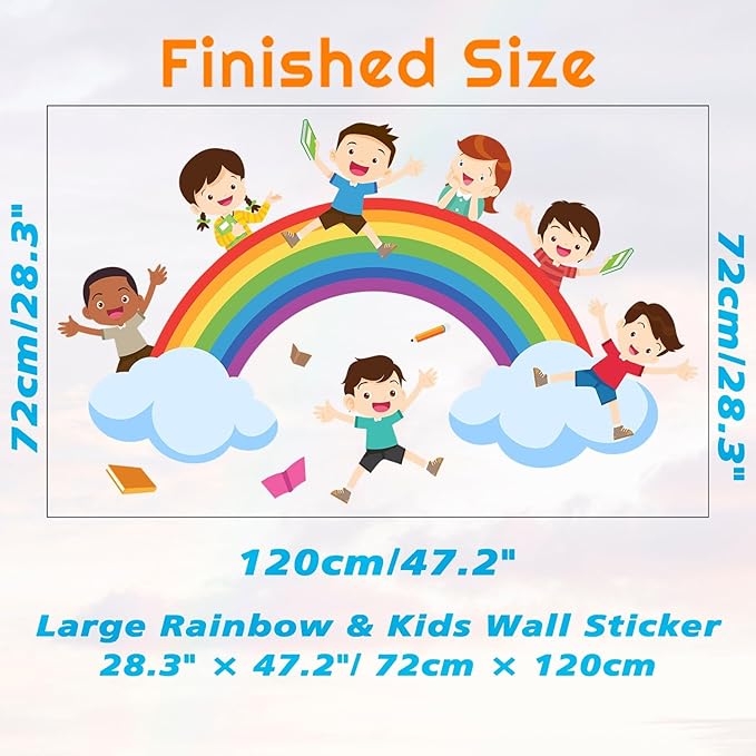 Watercolor Rainbow Wall Decals Educational Wall Stickers for Kids Room, Large Rainbow Cloud Wall Decor Students Reading Art Murals Peel and Stick Decorations for Nursery Classroom