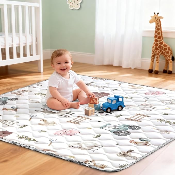 Baby Play Mat 50"x50" Extra Thick Foam Playmat - Water-Resistant Non-Slip Floor Mat & Cushioned Crawling Mat for Babies, Infants & Toddlers for Tummy Time(Cute Farm Animals)