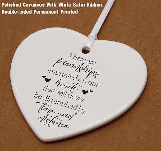 Heart Shaped Christmas Ornament-Friendship Gift for Best Friend BFF Soul Sister-Thank You Birthday Present Keepsake There are Friendships Imprinted on Our Hearts Ceramic Decor