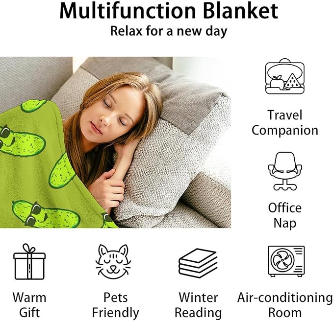 Pickle Throw Blanket for Women Men - 60x80 Inches Twin Size - Soft Fluffy Cozy Blankets Gift - Green Funny Blanket Throws for Bed, Sofa, Winter
