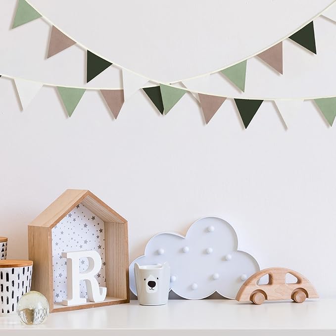 VitalCozy 17 ft Pennant Banner Flags 2 Pcs Boho Nursery Garland 5 Inch Triangle Bunting Banners Double Side Nursery Decoration for Boy Girl Toddler Baby Shower Birthday Wedding Party(Neutral Colors)