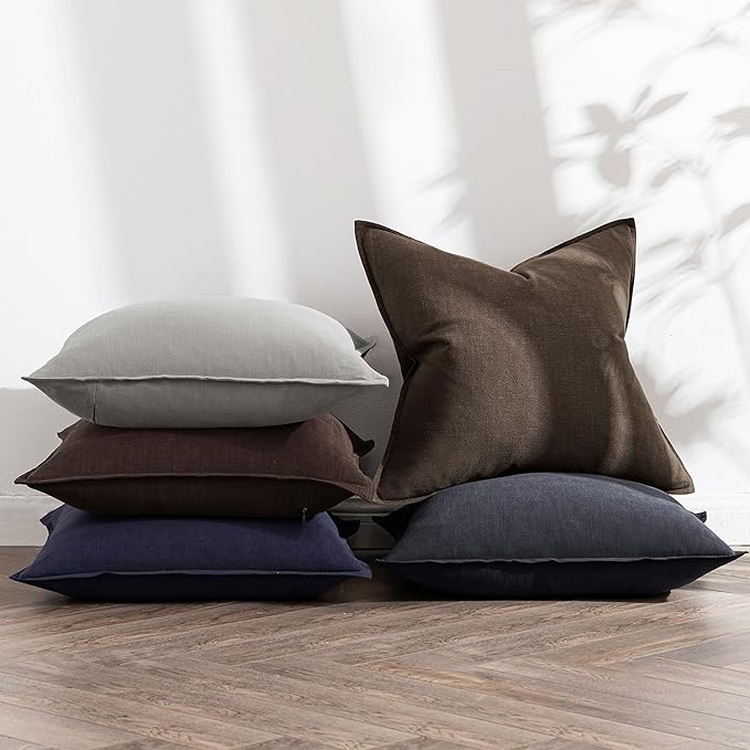 MIULEE Decorative Linen Pillow Covers 20x20 Inch Dark Coffee Boho Farmhouse Neutral Winter Couch Throw Pillows for Bed Pack of 2 Accent Modern Pillowcase Sofa Livingroom Home Decor