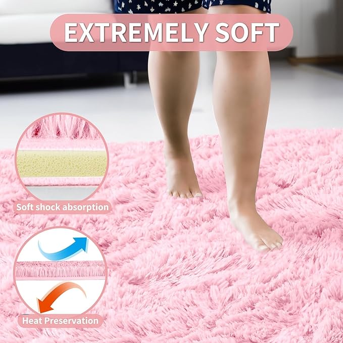 Merelax Soft Modern Indoor Large Shaggy Rug for Livingroom Bedroom Dorm Kids Room Home Decorative, Non-Slip Plush Fluffy Furry Fur Area Rugs Comfy Nursery Accent Floor Carpet 8x10 Feet, Pink