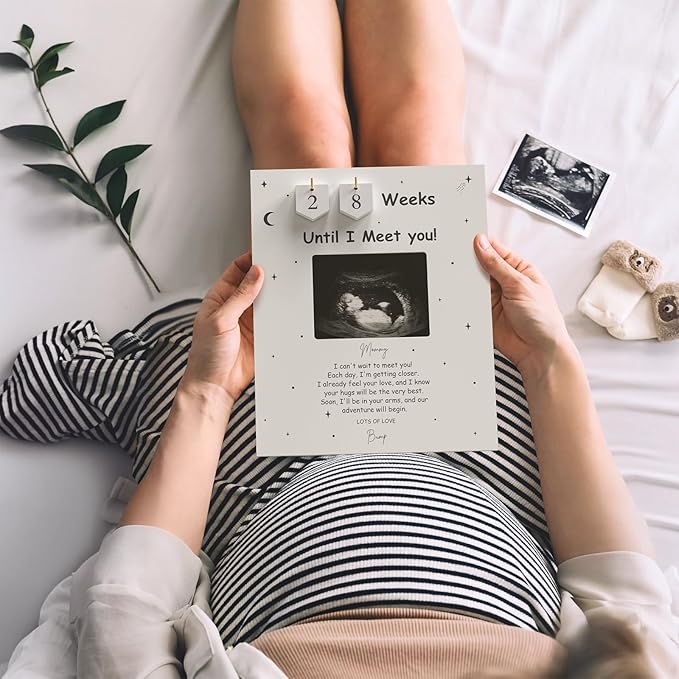 Sonogram Picture Frame Countdown Weeks - Baby Shower Welcome Sign - Standard 4"x3" Ultrasound Photo - Pregnancy Announcements Ideas - Gender Reveal Gifts - New Mom Expecting Parents to Be Keepsake