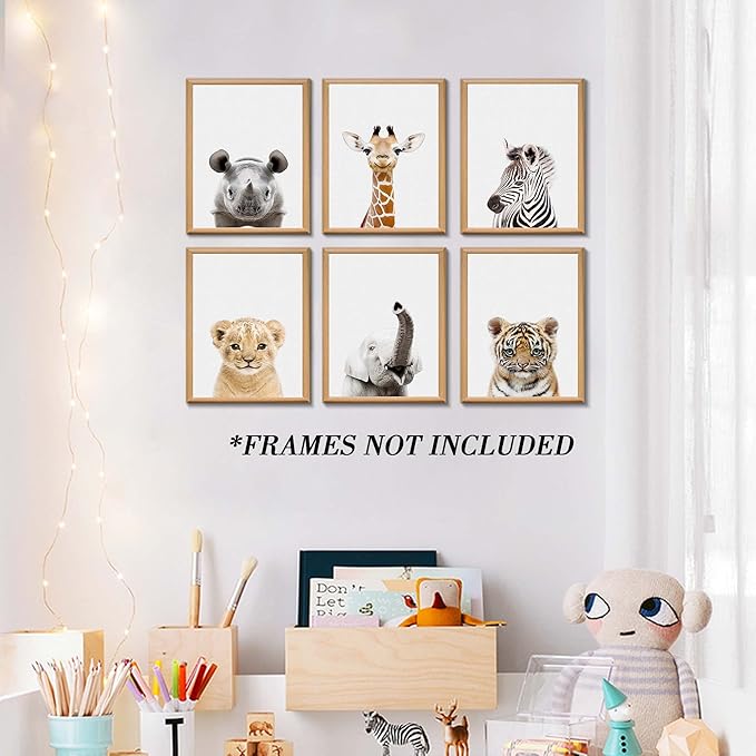 Nursery Baby Room Wall Art Decor, Jungle Nursery Baby Animal of Rhino Giraffe Zebra Decorations, Nursery Safari Cute Animal Decor for Baby Bedroom (12"x16", UNFRAMED)