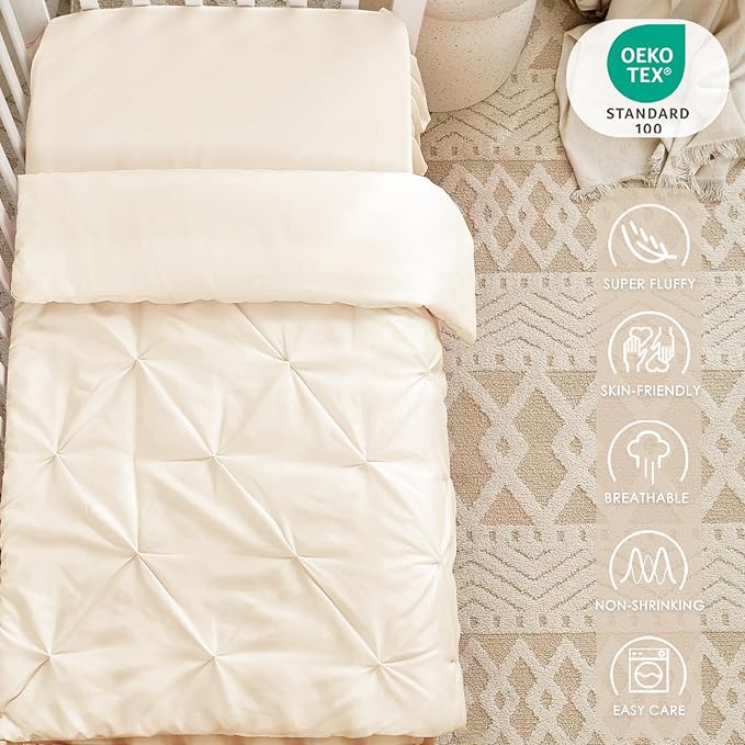 3-Piece Crib Bedding Set for Girls Boys - Ultra Soft & Skin Friendly Baby Bedding Crib Set Includes Crib Comforter, Sheet & Skirt (Light Beige)