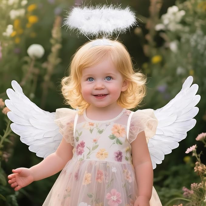 Angel Wings, Feather Angel Wings and Halo, Angel Wings Costume for Adult Kids Women Girls Halloween