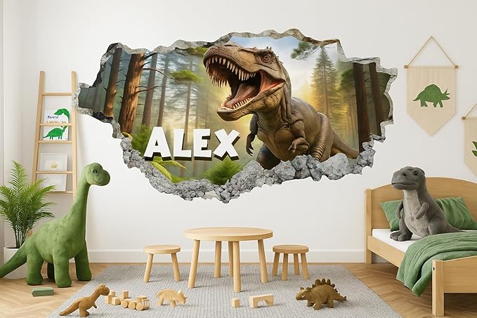 Personalized Dinosaur Wall Decal for Kids – Custom Name T Rex Wall Sticker for Boys Bedroom – Dinosaur Room Decor – 3D Dino Wall Art for Playroom Nursery – Custom Kids Name Wall Graphic