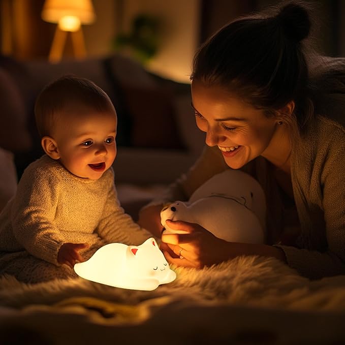 ZKLiLi Night Light for Kids Cute Remote Cat Lamp,16 Colors+Tap+Remote+Silicone Kids Night Light,USB Rechargeable Cat Night Lights for Room Decoration（Remote Control）