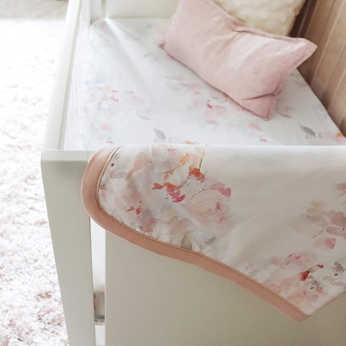 Oilo Baby Blanket, Luxury Soft Plush Chenille Backing & Turkish Cotton Jersey Print, Double Layered, 30" x 40", Rolled Jersey Edge Trim, Machine Wash, Perfect for Infant or Toddlers, Prim Floral