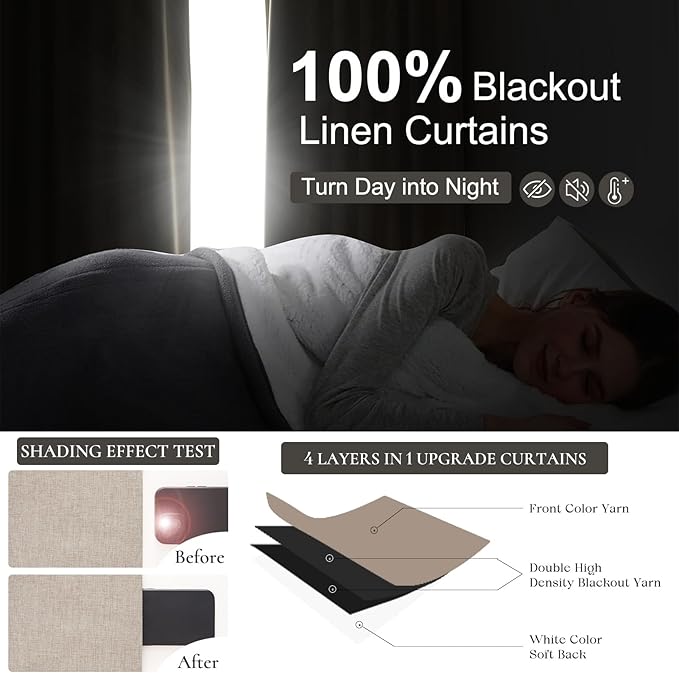 Small Blackout Kitchen Curtains 45 Inch Length, Rustic Farmhouse Pleat Burlap Basement Curtains for Small Window Room Darkening Privacy Drapes Back Tab (2 Panels 50" W x 45" L)