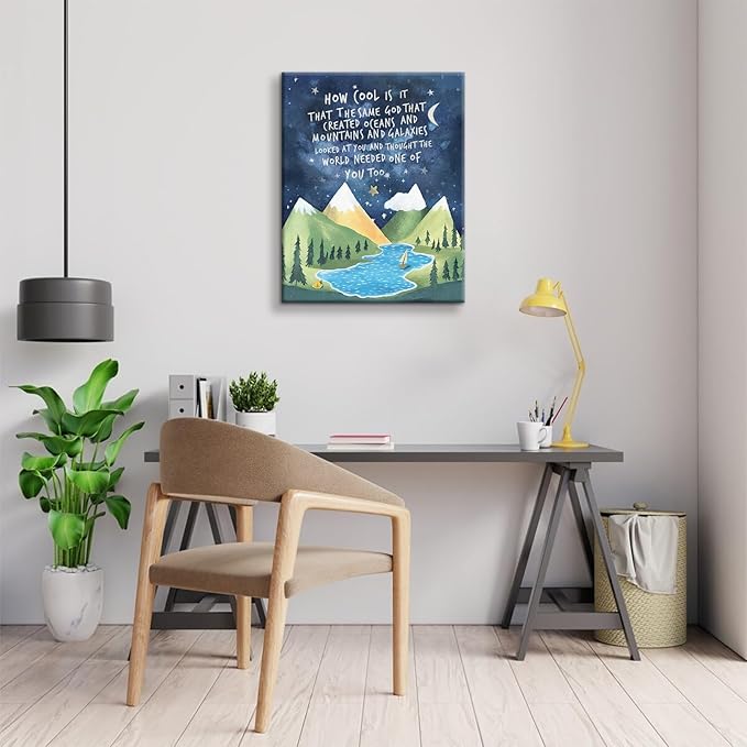 Inspirational Quotes Canvas Wall Art Nursery Wall Decor Christian Paintings Pictures Office Posters Prints Boys Room Wall Decor One God Created Wall Decor Ready to Hang (16x24in Canvas)