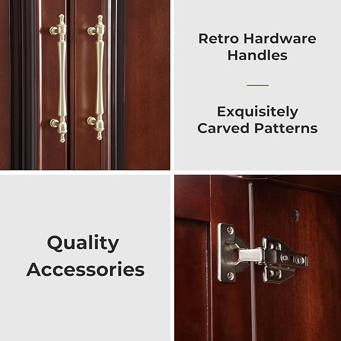 Solid Wood Armoire:Wardrobe Cabinet with Drawers and Hanging Rod,Storage Closet Clothes Organizer for Bedroom Cherry Finish