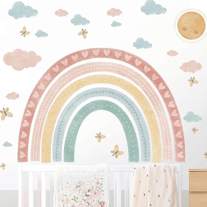 Large Rainbow Wall Decals for Kids 47.24 x 35.4 Inches- Large Peel and Stick Boho Rainbow Classroom Decor, for Toddler Girl Room Merry Christmas Wall Decal