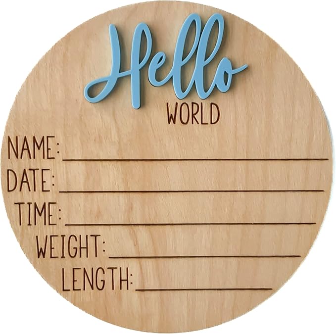 Hello World Newborn Sign, Baby Announcement Sign, Birth Announcement Sign, Hello World Nursery Sign, Baby Hospital Sign, Photo Prop for baby girl boy - (Sky Blue)