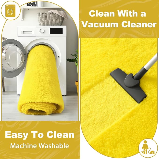 EVOIONOS 5x8 Washable Large Area Rug for Living Room, Fluffy Shag Rug for Bedroom, Ultra Soft Plush Non Slip Carpet for Indoor Floor Bedside Nursery Kids Girls Room Dorm, Home Decor Aesthetic, Yellow