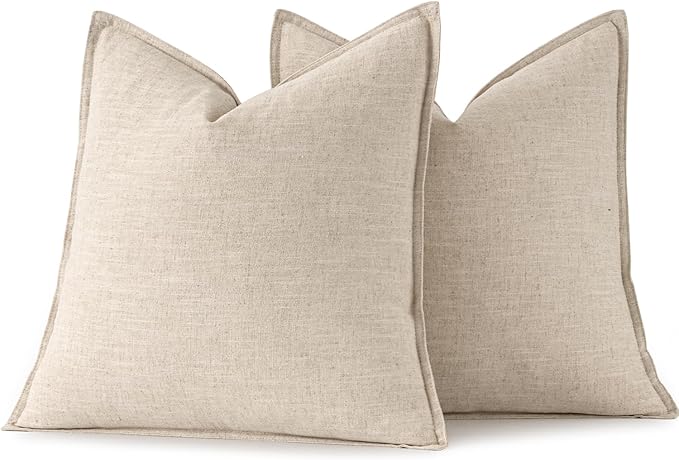 MIULEE Decorative Linen Pillow Covers 16x16 Inch Natural Beige Boho Farmhouse Neutral Christmas Couch Throw Pillows for Bed Pack of 2 Accent Modern Pillowcase Sofa Livingroom Home Decor