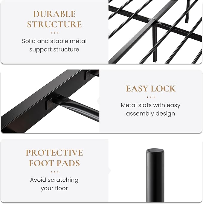 SHA CERLIN 14 Inch Queen Size Metal Bed Frame with Iron-Art Headboard and Footboard,Under Bed Storage Space,Platform Bed with Metal Slats Support,Easy Assembly,Noise Free,No Box Spring Needed,Black