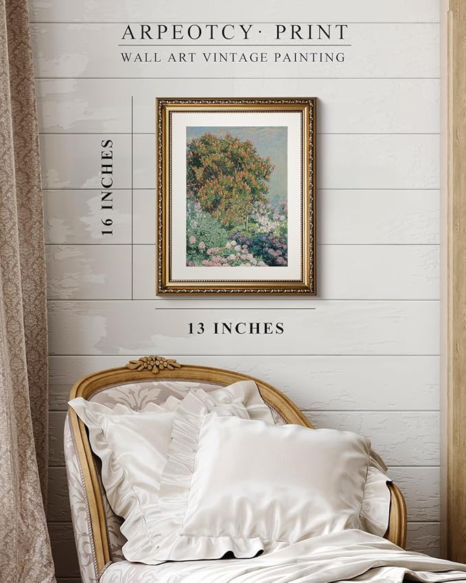 ARPEOTCY Vintage Gold Framed Wall Art, Nature Flower Garden Retro Paintings, Canvas Prints Artwork with Antique Frame, Victorian Wall Pictures Decor for Living Room Gallery Room, 13x16 inch