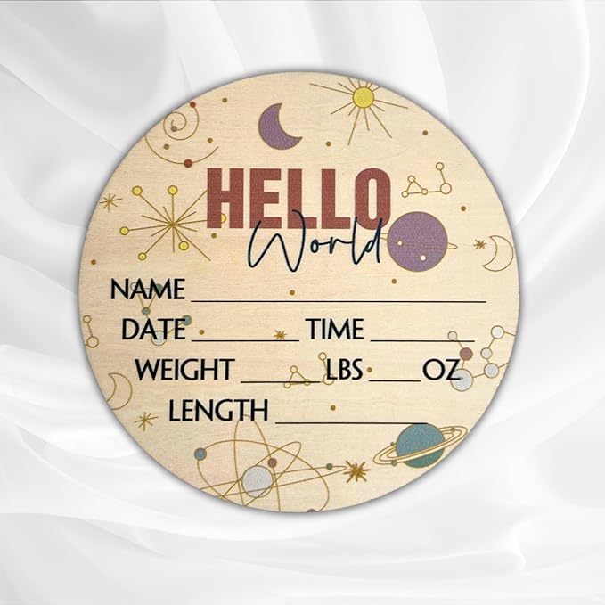 Hello World Newborn Sign 6" - Baby Announcement Sign for Hospital - Welcome Baby Sign - Announcement Board for New Baby - Birth Announcement Sign - Newborn Name Sign - Perfect for Baby Arrival (space 2)