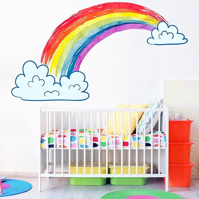 Rainbow Wall Decals Watercolor Rainbow Decor for Kids Room, Cute Watercolor Rainbow Wall Stickers Cloud Wall Decor Murals Decorations for Classroom Girls Room Nursery
