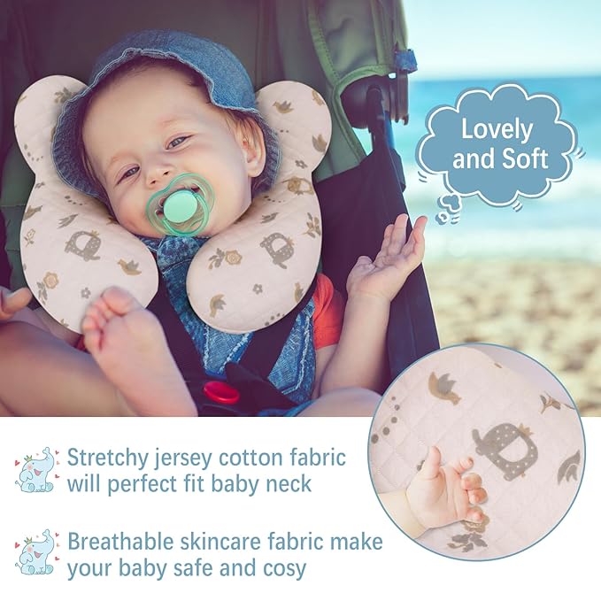 Baby Travel Pillow Upgraded, Soft Baby Head Support Pillow for Newborn Toddler，Babies Neck Car Seat, Pushchair and Strollers, Flower
